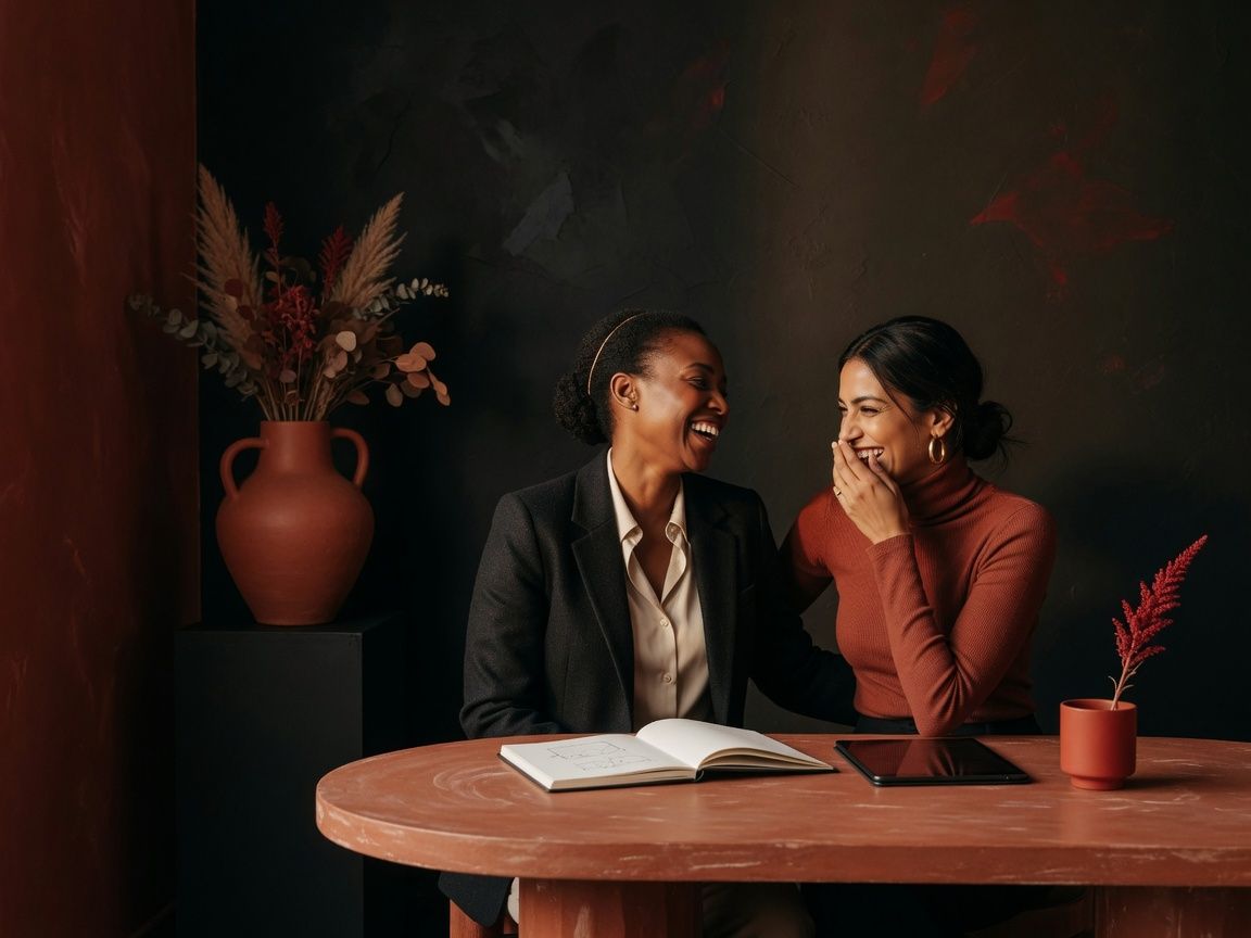 Portrait session with client laughing